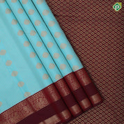 Sky blue gold zari stripes and flower butta design maroon gold zari rettapet border traditional Art silk saree