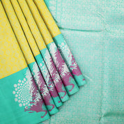 Lemon Yellow With Rexona Green Two Horse Fancy Design Border Pure Trendy Design Silk Saree