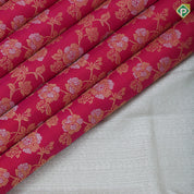 Rani Pink Gold Silver Zari Floral Design Half and Half Border Less Trendy Dsigner Silk Saree