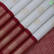 Milk white gold zari over round butta design maroon with gold zari thilagam design border traditional retro silk saree