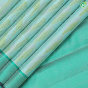 tri color green silver zari chevron grains design peacock green silver zari zig zag border trendy designer silk saree