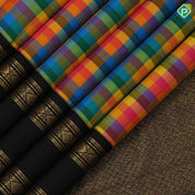 Multi color checks paalum pazhamum kattam luxury black gold zari retta pett border traditional silk saree