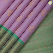 Baby Pink Gold Zari Small Peacock Butta Design Green Colour Peacock Elephant Floral Border Design Pure Mix Silk Saree