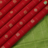 Chilly Red Gold Zari Checked Peacock Chagaram Design Border Less Trending Silk Saree