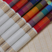 colorful multi color gold zari paalum pazhamum kattam design pure white gold zari retta pett border tradtional silk saree