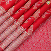 Chilly red silver gold zari sparrow on branch design self silver gold zari diamond border grand bridal tissue silk saree