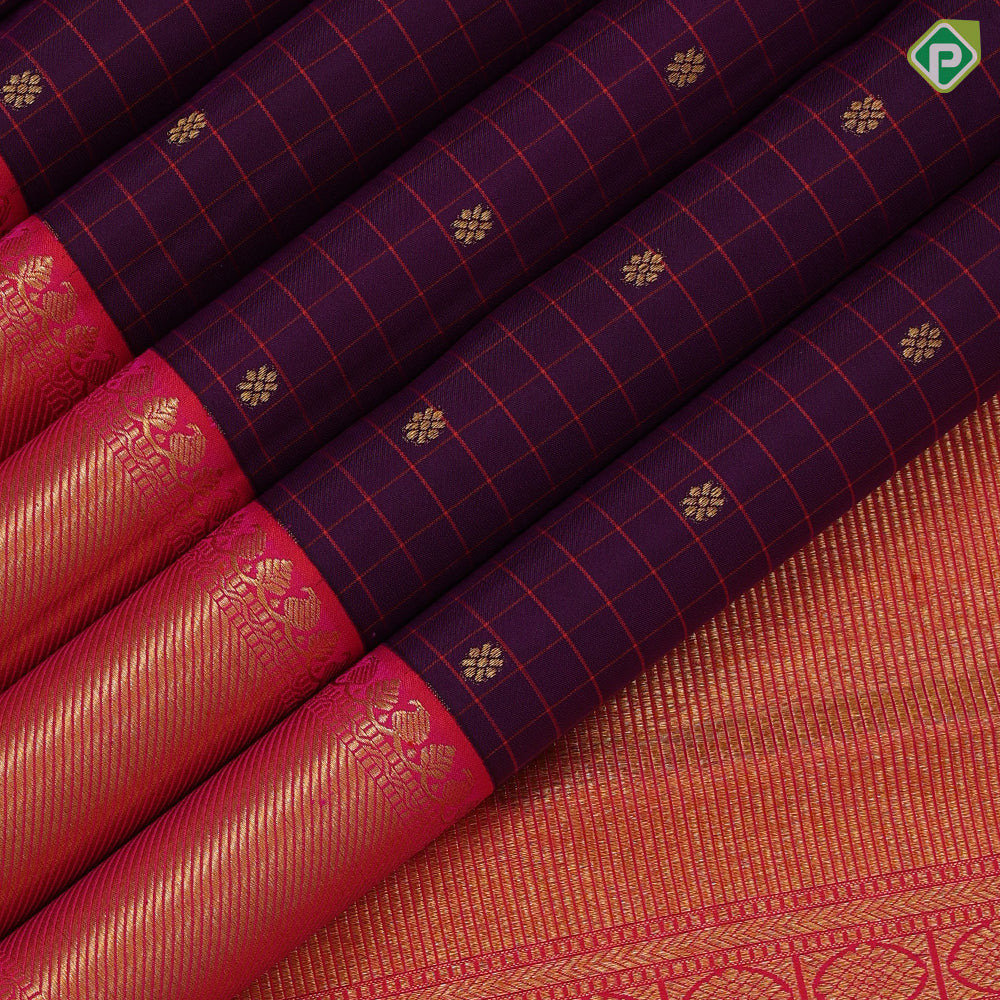 Purple rani pink pattu kattam rudraksham butta motifs rani pink gold zari banaras border traditional silk saree