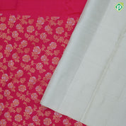 Rani Pink Gold Silver Zari Floral Design Half and Half Border Less Trendy Dsigner Silk Saree
