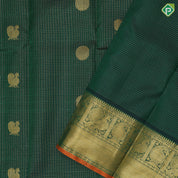 Bottle green gold zari peacock chakkaram butta self gold zari peacock mango butta border traditional silk saree