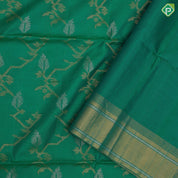 Forest green silver gold zari geometrical design self gold zari silver zari lines border soft silk saree