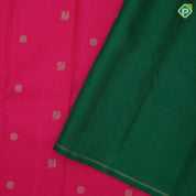 Dark pink gold zari Annam Chakkaram butta motifs design borderless contemporary vintage silk saree