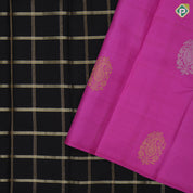 Black Gold Silver Zari Big Checks Edge Magenta Pink Colour Border Design Luxury Black Silk Saree