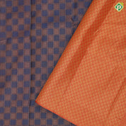 Cool grey honey orange gold zari checks design contrast flowers and leaves border contemporary silk saree