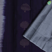 Indigo blue gold zari tree butta grey plain tree butta border trendy designer pure mix silk saree