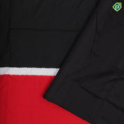 Tricolor three part body design white plain border black pallu concept ikkat design silk saree