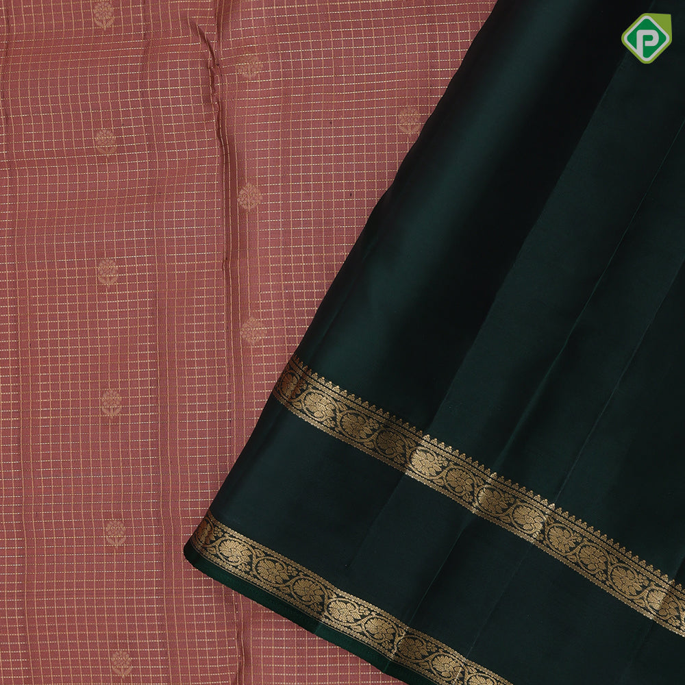 mummy brown gold zari vairaoosi kattam flower butta bottle green gold zari retta pattai border pure mix silk saree