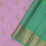Baby Pink Gold Zari Small Peacock Butta Design Green Colour Peacock Elephant Floral Border Design Pure Mix Silk Saree