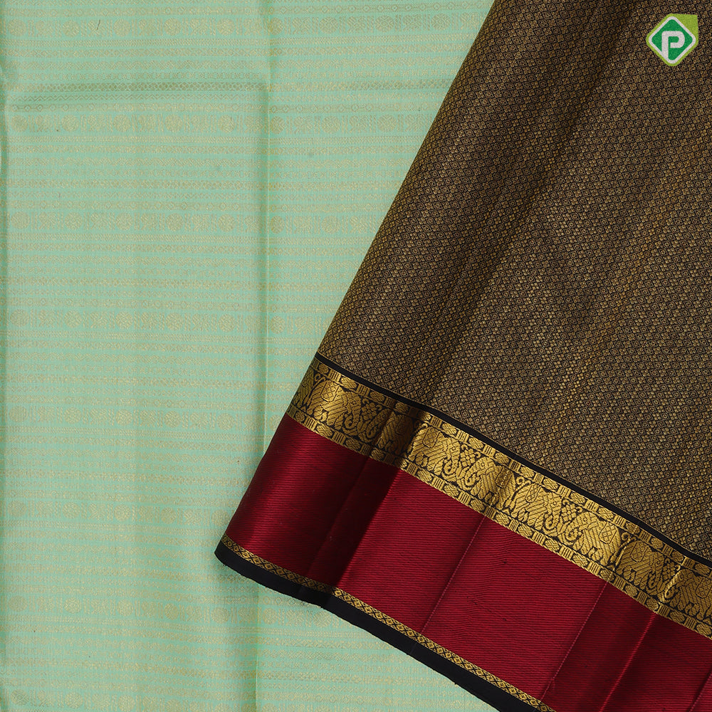 Pista green gold zari self designed Lines design walnut brown gold zari elephant butta thread work border Traditional silk saree