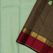 Pista green gold zari self designed Lines design walnut brown gold zari elephant butta thread work border Traditional silk saree