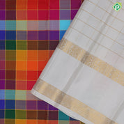 colorful multi color gold zari paalum pazhamum kattam design pure white gold zari retta pett border tradtional silk saree