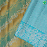Golden yellow silver gold zari grand floral creeper and peacock design sea green silver gold zari floral border trendy rangkat silk saree