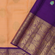 Peach Gold Zari Butta Design Violet Peacock Ruthracham Border Design Traditional Silk Saree