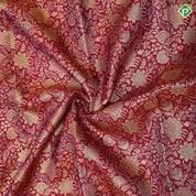 Magenta red gold zari grand floral design light pink gold zari meena work border pattu paavadai lehanka