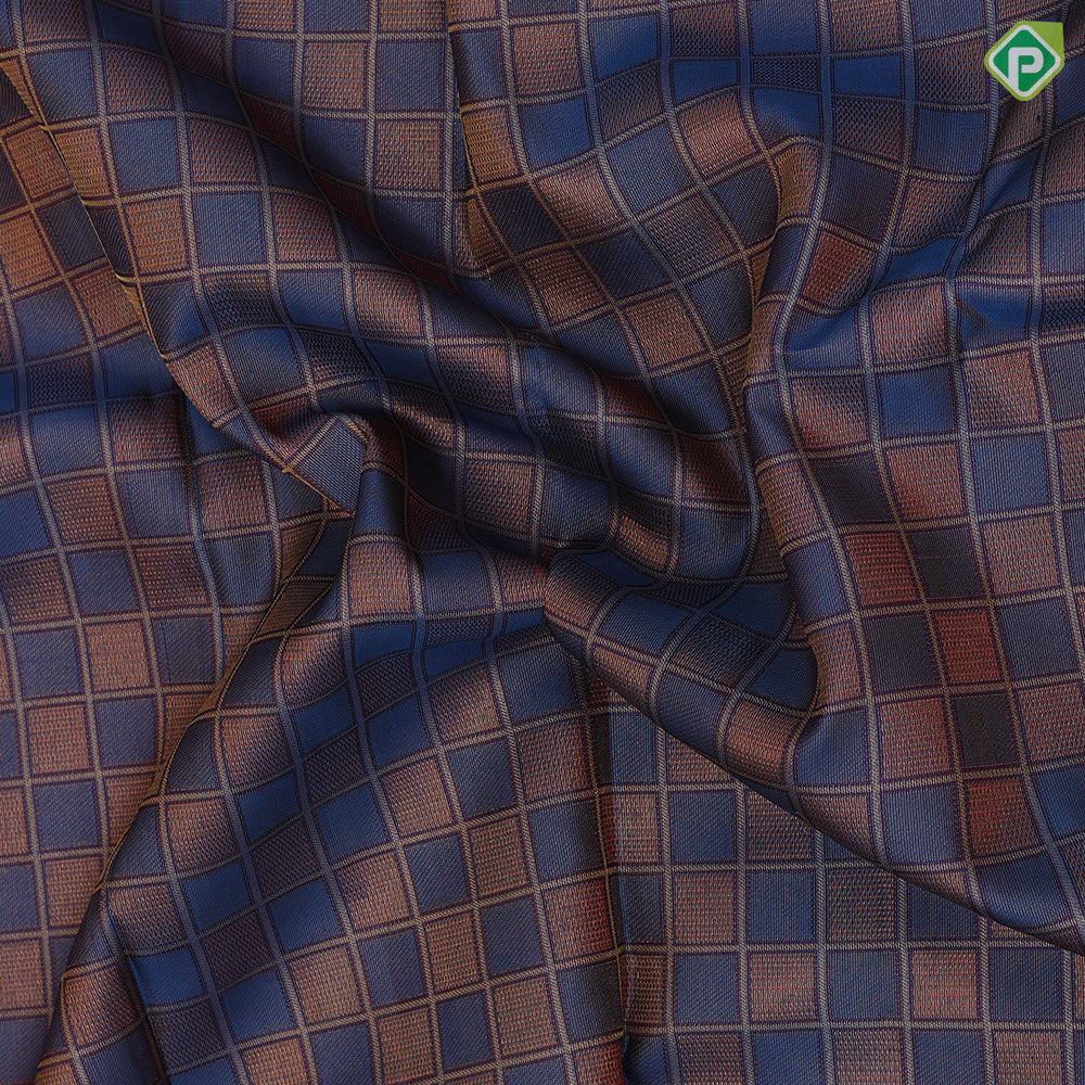 Cool grey honey orange gold zari checks design contrast flowers and leaves border contemporary silk saree