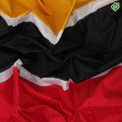 Tricolor three part body design white plain border black pallu concept ikkat design silk saree