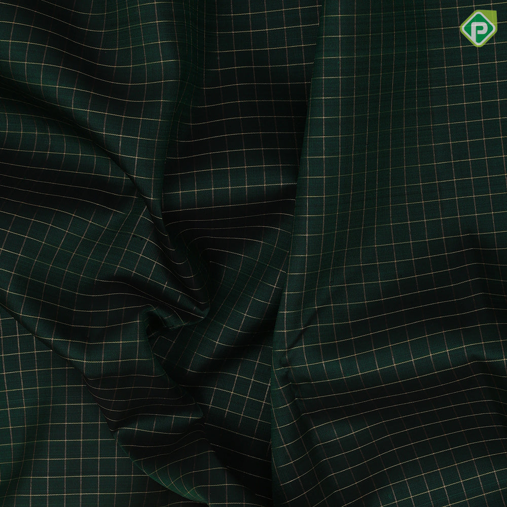 Sandal Wood Gold Zari Chakaram Peacock Bottle Green Checks Design Chilly Red Ruthracham Peacock Border Design Traditional Silk Saree