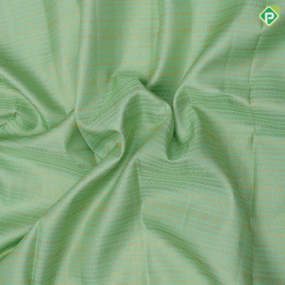 Pista green gold zari self designed Lines design walnut brown gold zari elephant butta thread work border Traditional silk saree