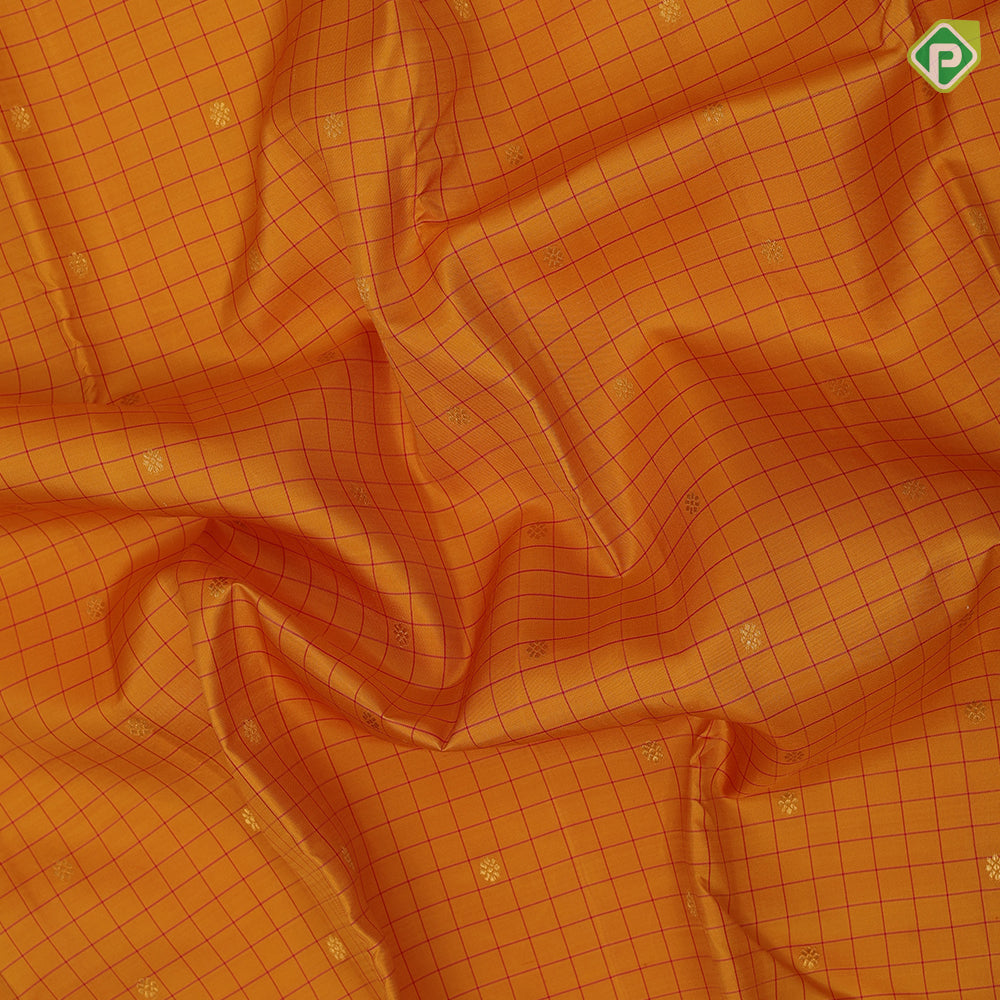 Mustard yellow silk checks star butta motifs design rani pink gold zari border traditional silk saree