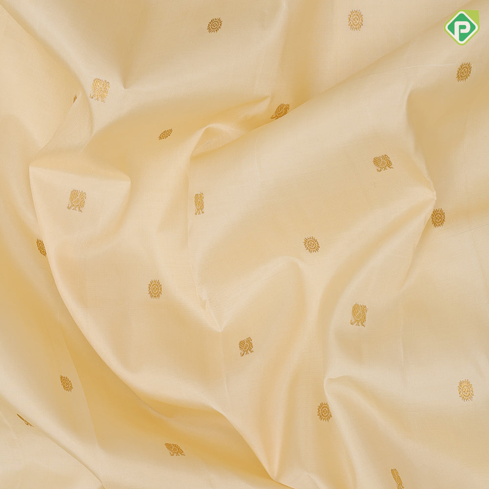 Milk white gold zari Annam chakkaram butta motifs gold zari edge border paalum pazhamum traditional silk saree