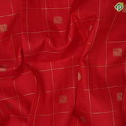 Chilly Red Gold Zari Checked Peacock Chagaram Design Border Less Trending Silk Saree