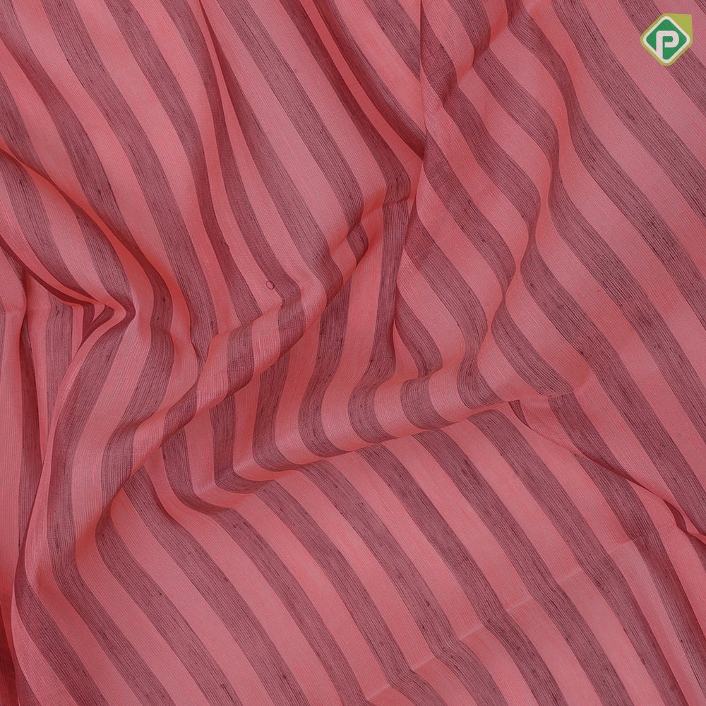 Peach pink base elephant grey stripes design self gold zari border grand classic floral pallu linen soft silk saree