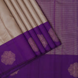 creamy corn silver zari by zari micro checks weaved design purple gold zari self design round butta border trendy designer silk saree