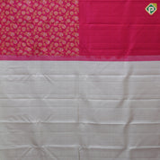 Rani Pink Gold Silver Zari Floral Design Half and Half Border Less Trendy Dsigner Silk Saree