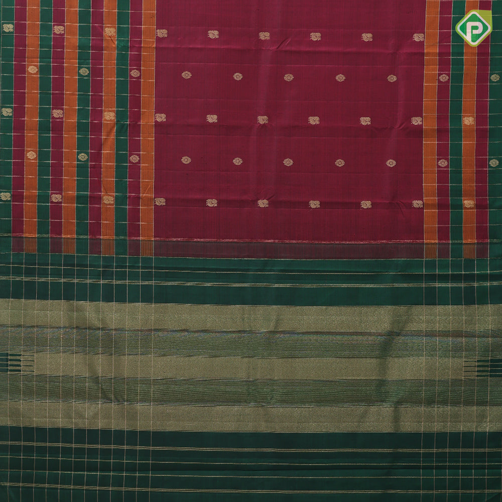 maroon gold zari chakkaram peacock butta self paalum pazhamum kattam border vintage silk saree