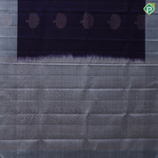 Indigo blue gold zari tree butta grey plain tree butta border trendy designer pure mix silk saree