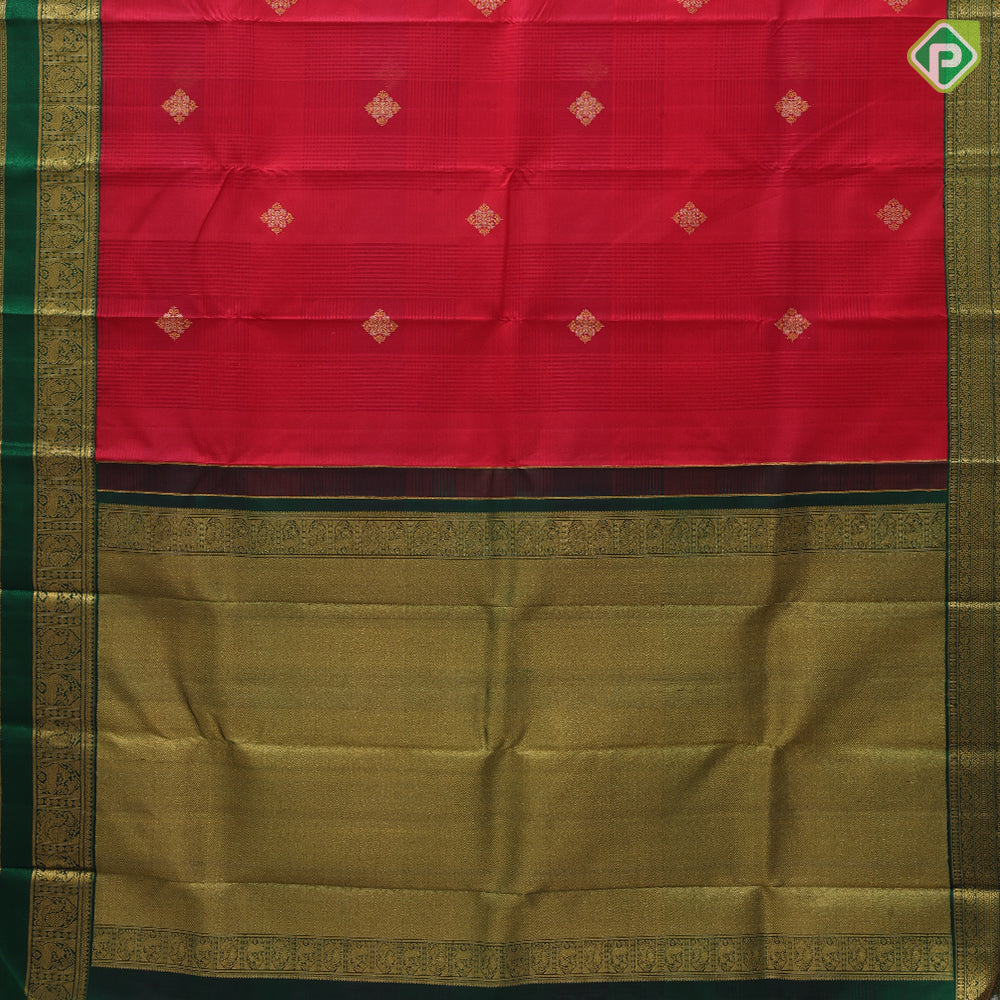 Chilly red kora design silver gold zari diamond butta bottle green gold zari meena work border traditional silk saree