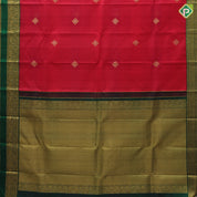 Chilly red kora design silver gold zari diamond butta bottle green gold zari meena work border traditional silk saree