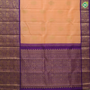 Peach Gold Zari Butta Design Violet Peacock Ruthracham Border Design Traditional Silk Saree