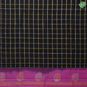 Black Gold Silver Zari Big Checks Edge Magenta Pink Colour Border Design Luxury Black Silk Saree