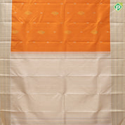 Fanta orange gold zari meena work flower bunch butta creamy sandal silver gold zari meena work border traditional silk saree