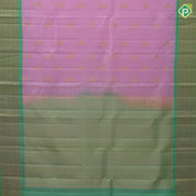 Baby Pink Gold Zari Small Peacock Butta Design Green Colour Peacock Elephant Floral Border Design Pure Mix Silk Saree