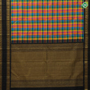 Multi color checks paalum pazhamum kattam luxury black gold zari retta pett border traditional silk saree