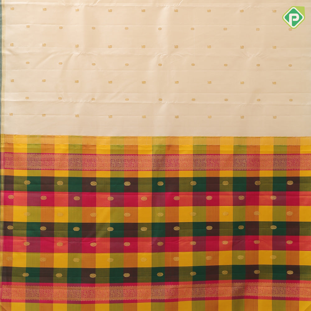 Milk white gold zari Annam chakkaram butta motifs gold zari edge border paalum pazhamum traditional silk saree