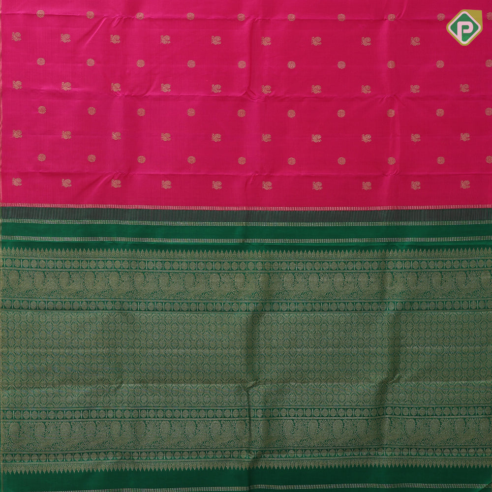 Dark pink gold zari Annam Chakkaram butta motifs design borderless contemporary vintage silk saree