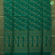 Forest green silver gold zari geometrical design self gold zari silver zari lines border soft silk saree