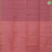 Peach pink base elephant grey stripes design self gold zari border grand classic floral pallu linen soft silk saree